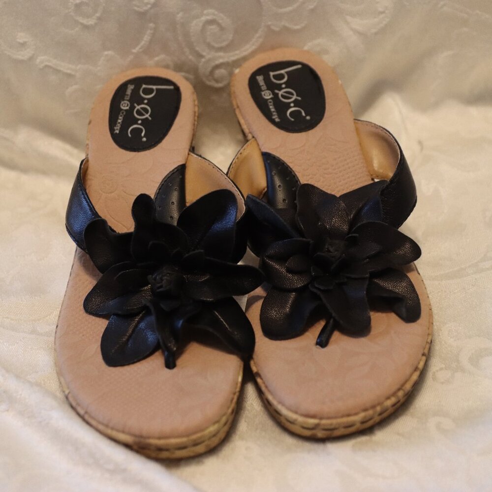 BOC DALY black flower women’s Wedge sandals, size 8